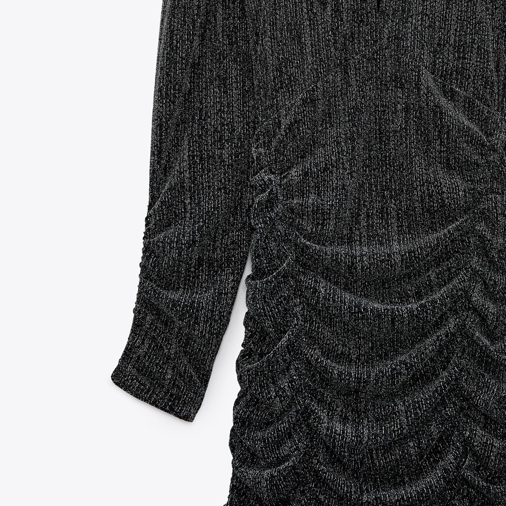 Elegant Black Ruched Dress - Picture 4 of 8